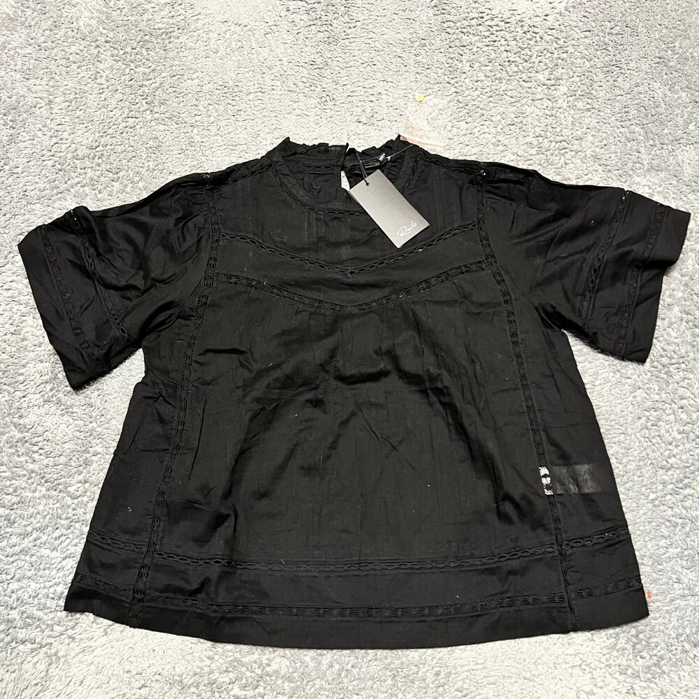 Rails Shirt Womens XS Daisy Lace Short Sleeve Black Blouse